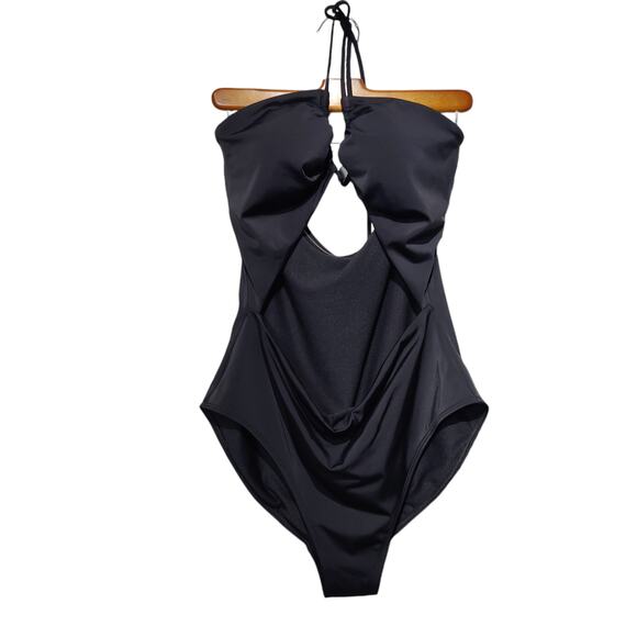 Boden Women's Sz 14 US Black Cut Out Detail String One Piece Swimsuit  Halter - Picture 2 of 8